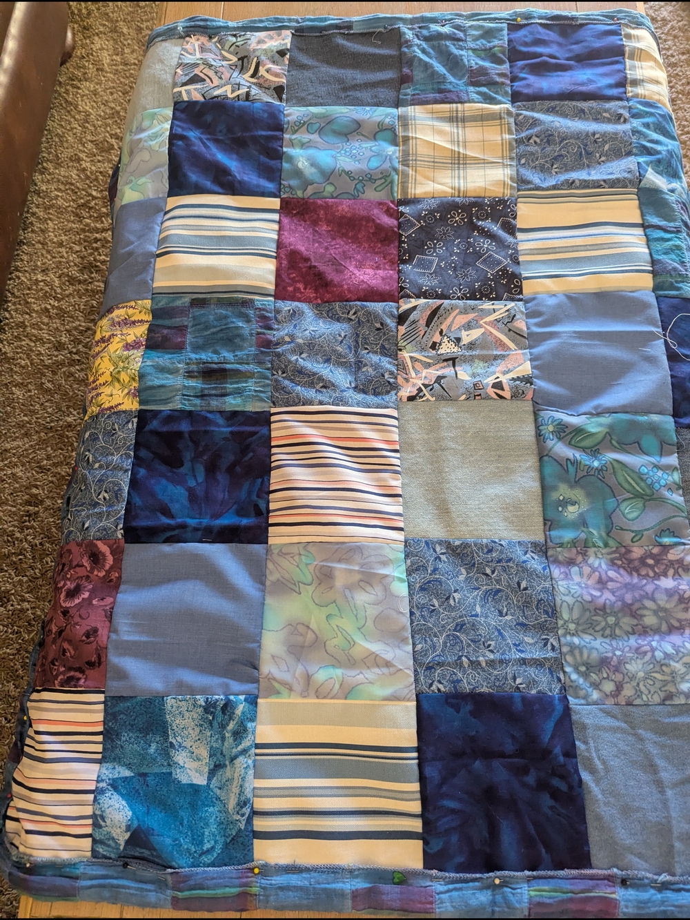 Handmade Blue Multi Patchwork Cotton Quilt